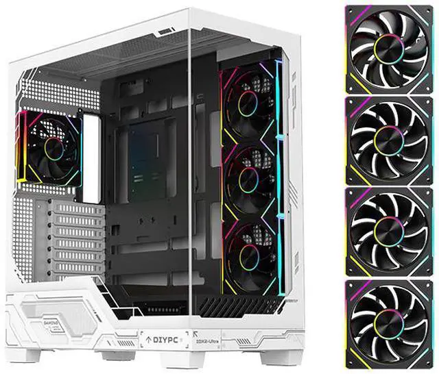 Main image of DIYPC IDX2-Ultra-ARGB Black Dual USB3.0/ 1 x Type C Tempered Glass ATX Gaming Computer Case w/ Dual Tempered Glass Panel and 4 x ARGB PWM Fans (Pre-Installed)