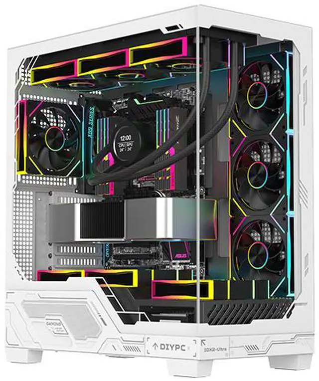 Alt view image 15 of 16 - DIYPC IDX2-Ultra-ARGB Black Dual USB3.0/ 1 x Type C Tempered Glass ATX Gaming Computer Case w/ Dual Tempered Glass Panel and 4 x ARGB PWM Fans (Pre-Installed)