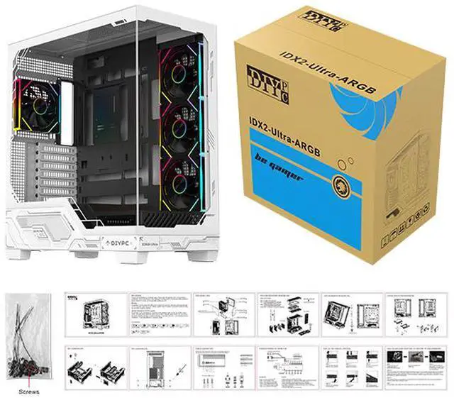 Alt view image 16 of 16 - DIYPC IDX2-Ultra-ARGB Black Dual USB3.0/ 1 x Type C Tempered Glass ATX Gaming Computer Case w/ Dual Tempered Glass Panel and 4 x ARGB PWM Fans (Pre-Installed)