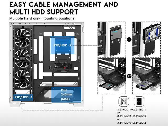 Alt view image 6 of 16 - DIYPC IDX2-Ultra-ARGB Black Dual USB3.0/ 1 x Type C Tempered Glass ATX Gaming Computer Case w/ Dual Tempered Glass Panel and 4 x ARGB PWM Fans (Pre-Installed)