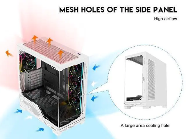 Alt view image 8 of 16 - DIYPC IDX2-Ultra-ARGB Black Dual USB3.0/ 1 x Type C Tempered Glass ATX Gaming Computer Case w/ Dual Tempered Glass Panel and 4 x ARGB PWM Fans (Pre-Installed)
