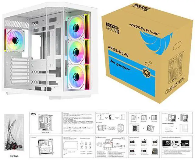 Alt view image 16 of 16 - DIYPC ARGB-N3-W White USB3.0/ Type C Tempered Glass E-ATX /ATX Gaming Computer Case w/ 3 x Tempered Glass Panel and 4 x ARGB PWM Fans (Pre-Installed).