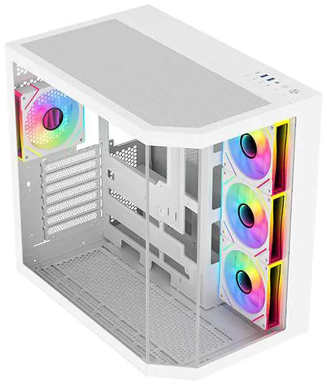 Alt view image 2 of 16 - DIYPC ARGB-N3-W White USB3.0/ Type C Tempered Glass E-ATX /ATX Gaming Computer Case w/ 3 x Tempered Glass Panel and 4 x ARGB PWM Fans (Pre-Installed).