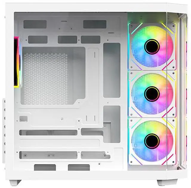 Alt view image 13 of 16 - DIYPC ARGB-N3-W White USB3.0/ Type C Tempered Glass E-ATX /ATX Gaming Computer Case w/ 3 x Tempered Glass Panel and 4 x ARGB PWM Fans (Pre-Installed).