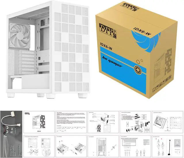 Alt view image 12 of 12 - DIYPC IDX6-W White USB3.0 /Type C ATX Mid Tower Gaming Computer Case w/ Tempered Glass Side Panel and 4 x 120mm White Fans Pre-Installed