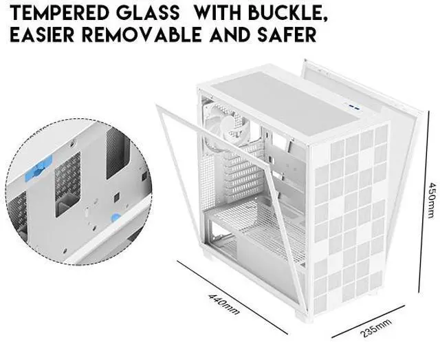 Alt view image 4 of 19 - DIYPC IDX6-W White USB3.0 /Type C ATX Mid Tower Gaming Computer Case w/ Tempered Glass Side Panel and 4 x 120mm White Fans Pre-Installed