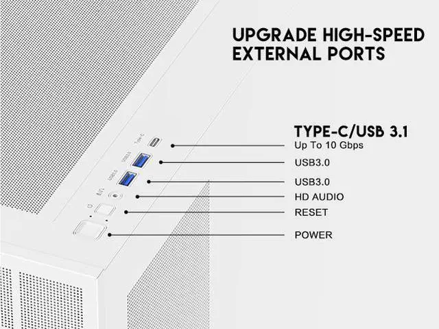 Alt view image 5 of 19 - DIYPC IDX6-W White USB3.0 /Type C ATX Mid Tower Gaming Computer Case w/ Tempered Glass Side Panel and 4 x 120mm White Fans Pre-Installed