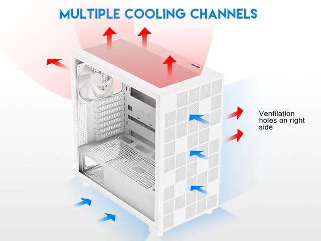 Alt view image 7 of 19 - DIYPC IDX6-W White USB3.0 /Type C ATX Mid Tower Gaming Computer Case w/ Tempered Glass Side Panel and 4 x 120mm White Fans Pre-Installed