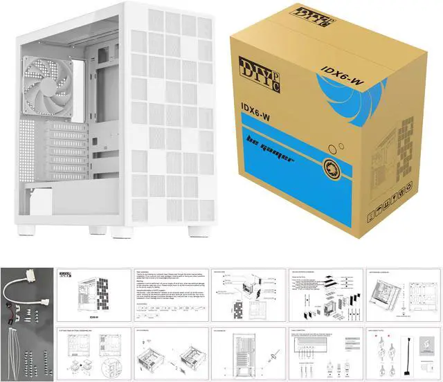Alt view image 19 of 19 - DIYPC IDX6-W White USB3.0 /Type C ATX Mid Tower Gaming Computer Case w/ Tempered Glass Side Panel and 4 x 120mm White Fans Pre-Installed