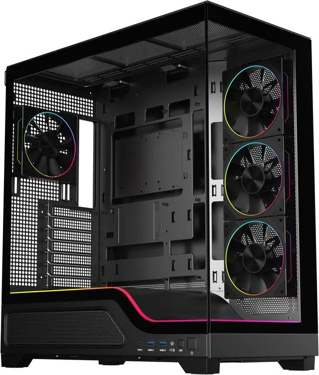 Alt view image 17 of 17 - DIYPC IDX5-BK-ARGB Black Dual USB3.0/Type C Tempered Glass ATX Gaming Computer Case w/ Dual Tempered Glass Panel and 4 x ARGB PWM Ring Fans (Pre-Installed)