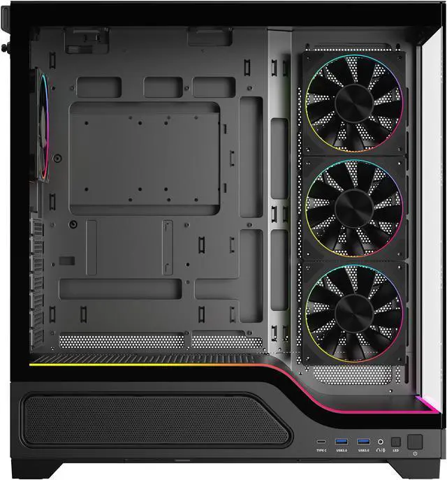Alt view image 13 of 17 - DIYPC IDX5-BK-ARGB Black Dual USB3.0/Type C Tempered Glass ATX Gaming Computer Case w/ Dual Tempered Glass Panel and 4 x ARGB PWM Ring Fans (Pre-Installed)