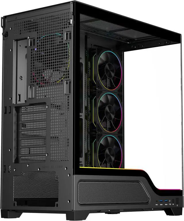 Alt view image 14 of 17 - DIYPC IDX5-BK-ARGB Black Dual USB3.0/Type C Tempered Glass ATX Gaming Computer Case w/ Dual Tempered Glass Panel and 4 x ARGB PWM Ring Fans (Pre-Installed)
