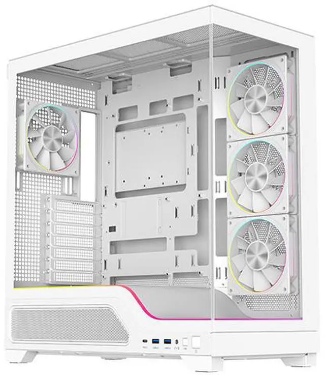 Alt view image 10 of 19 - DIYPC IDX5-W-ARGB White Dual USB3.0/ 1 x Type C Tempered Glass ATX Gaming Computer Case w/ Dual Tempered Glass Panel and 4 x ARGB PWM Fans (Pre-Installed)