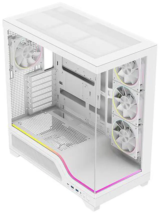 Alt view image 12 of 19 - DIYPC IDX5-W-ARGB White Dual USB3.0/ 1 x Type C Tempered Glass ATX Gaming Computer Case w/ Dual Tempered Glass Panel and 4 x ARGB PWM Fans (Pre-Installed)
