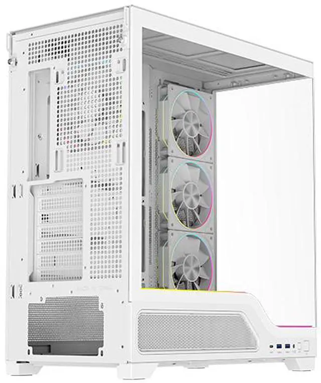 Alt view image 16 of 19 - DIYPC IDX5-W-ARGB White Dual USB3.0/ 1 x Type C Tempered Glass ATX Gaming Computer Case w/ Dual Tempered Glass Panel and 4 x ARGB PWM Fans (Pre-Installed)