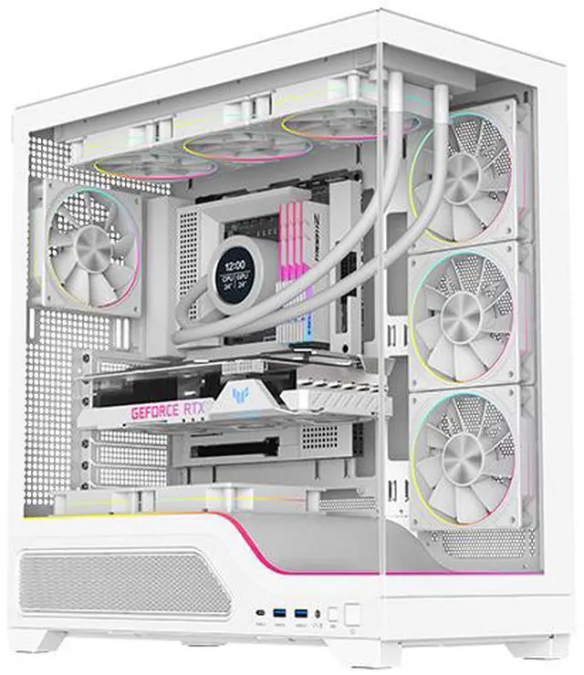 Alt view image 18 of 19 - DIYPC IDX5-W-ARGB White Dual USB3.0/ 1 x Type C Tempered Glass ATX Gaming Computer Case w/ Dual Tempered Glass Panel and 4 x ARGB PWM Fans (Pre-Installed)