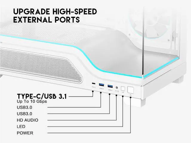 Alt view image 5 of 19 - DIYPC IDX5-W-ARGB White Dual USB3.0/ 1 x Type C Tempered Glass ATX Gaming Computer Case w/ Dual Tempered Glass Panel and 4 x ARGB PWM Fans (Pre-Installed)