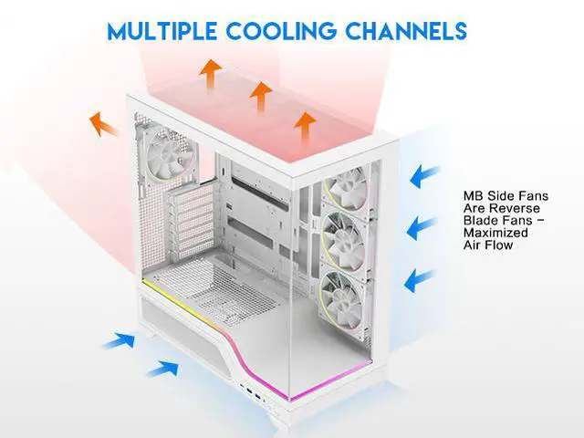 Alt view image 7 of 19 - DIYPC IDX5-W-ARGB White Dual USB3.0/ 1 x Type C Tempered Glass ATX Gaming Computer Case w/ Dual Tempered Glass Panel and 4 x ARGB PWM Fans (Pre-Installed)