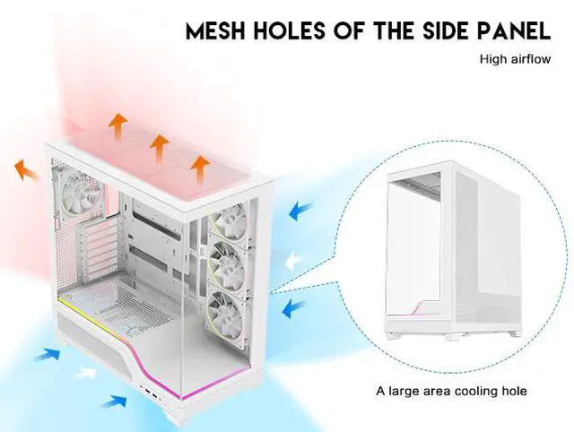 Alt view image 9 of 19 - DIYPC IDX5-W-ARGB White Dual USB3.0/ 1 x Type C Tempered Glass ATX Gaming Computer Case w/ Dual Tempered Glass Panel and 4 x ARGB PWM Fans (Pre-Installed)