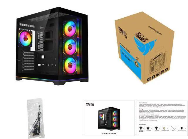 Alt view image 8 of 8 - DIYPC ARGB-DC200-BK Black Dual USB3.0 Tempered Glass ATX Gaming Computer Case w/ 4 x ARGB PWM Fans (Pre-Installed) and ARGB Light Strip at Bottom.