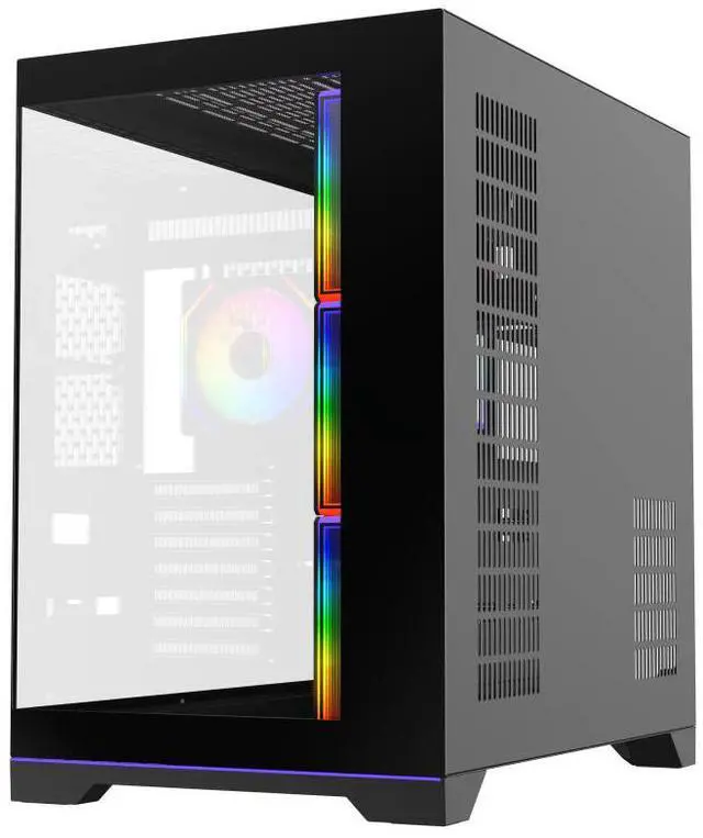 Alt view image 6 of 8 - DIYPC ARGB-DC200-BK Black Dual USB3.0 Tempered Glass ATX Gaming Computer Case w/ 4 x ARGB PWM Fans (Pre-Installed) and ARGB Light Strip at Bottom.