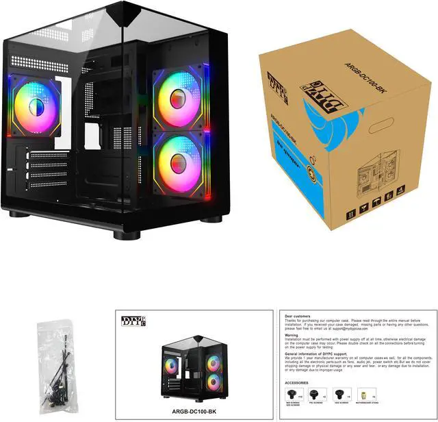Alt view image 11 of 11 - DIYPC ARGB-DC100-BK Black Dual USB3.0 Tempered Glass Micro ATX Gaming Computer Case w/ 3 x ARGB PWM Fans (Pre-Installed)