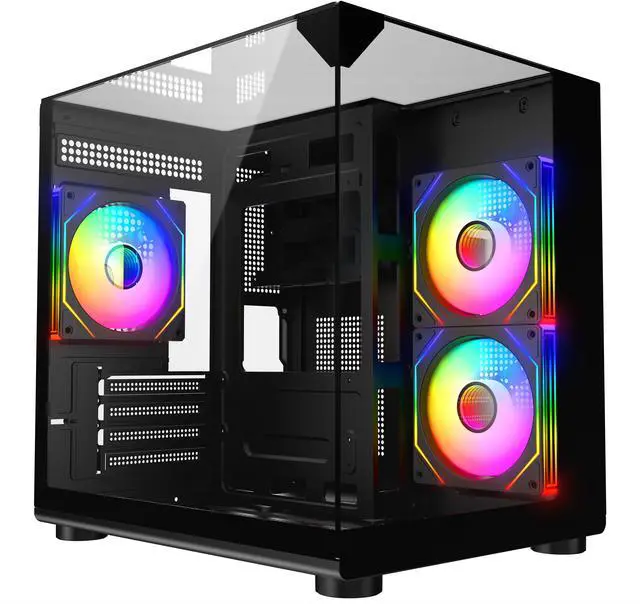 Alt view image 2 of 11 - DIYPC ARGB-DC100-BK Black Dual USB3.0 Tempered Glass Micro ATX Gaming Computer Case w/ 3 x ARGB PWM Fans (Pre-Installed)