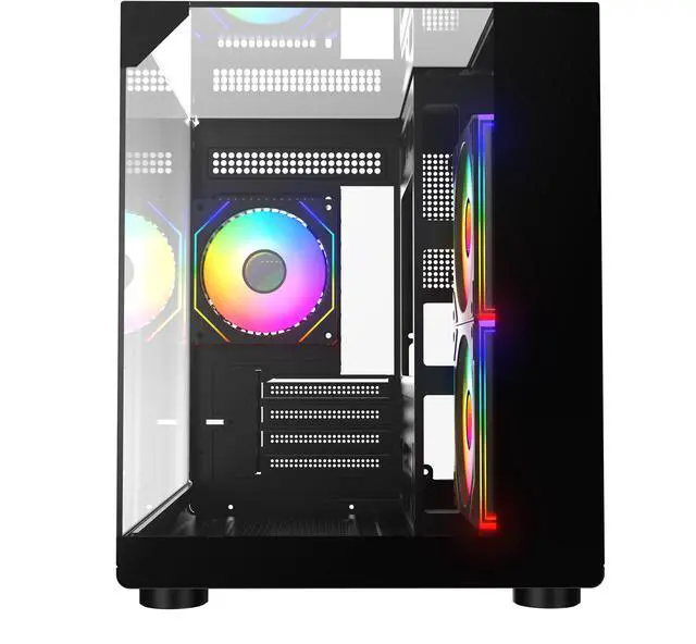 Alt view image 4 of 11 - DIYPC ARGB-DC100-BK Black Dual USB3.0 Tempered Glass Micro ATX Gaming Computer Case w/ 3 x ARGB PWM Fans (Pre-Installed)