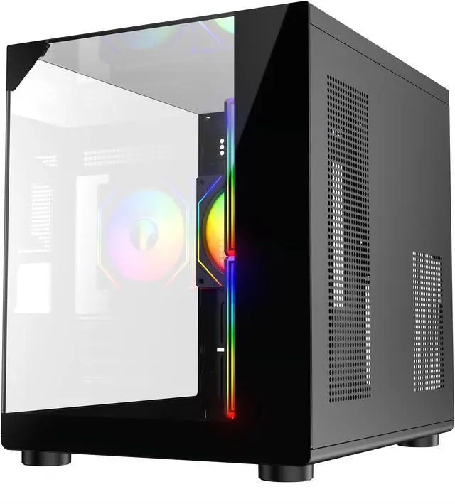 Alt view image 5 of 11 - DIYPC ARGB-DC100-BK Black Dual USB3.0 Tempered Glass Micro ATX Gaming Computer Case w/ 3 x ARGB PWM Fans (Pre-Installed)