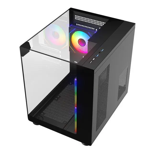 Alt view image 6 of 11 - DIYPC ARGB-DC100-BK Black Dual USB3.0 Tempered Glass Micro ATX Gaming Computer Case w/ 3 x ARGB PWM Fans (Pre-Installed)