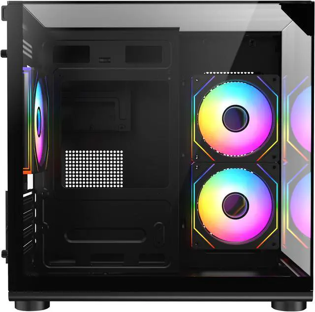 Alt view image 7 of 11 - DIYPC ARGB-DC100-BK Black Dual USB3.0 Tempered Glass Micro ATX Gaming Computer Case w/ 3 x ARGB PWM Fans (Pre-Installed)