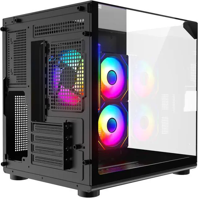 Alt view image 8 of 11 - DIYPC ARGB-DC100-BK Black Dual USB3.0 Tempered Glass Micro ATX Gaming Computer Case w/ 3 x ARGB PWM Fans (Pre-Installed)