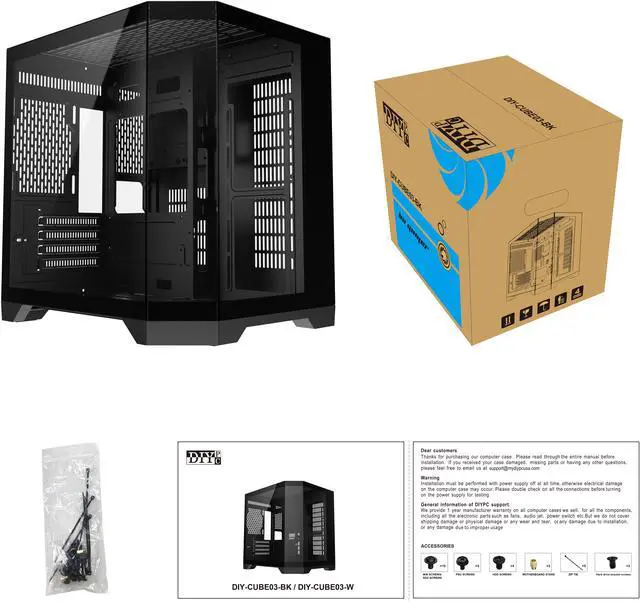 Alt view image 8 of 8 - DIYPC DIY-CUBE03-BK Black Dual USB3.0 Tempered Glass Micro ATX Gaming Computer Case w/ 3 x Tempered Glass Panel