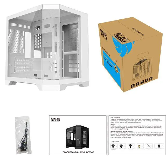 Alt view image 7 of 7 - DIYPC DIY-CUBE03-W White Dual USB3.0 Tempered Glass Micro ATX Gaming Computer Case w/ 3 x Tempered Glass Panel. Fans Not Included