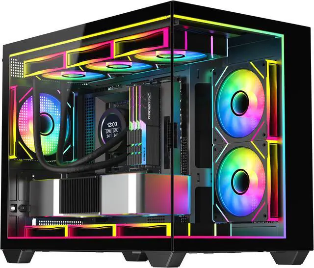 Main image of DIYPC IDX4-MicroATX-ARGB Black USB3.0/ Type C Tempered Glass Micro ATX Gaming Computer Case w/ Dual Tempered Glass Panel and 3 x ARGB PWM Fans (Pre-Installed). Integrated ARGB Light Strip