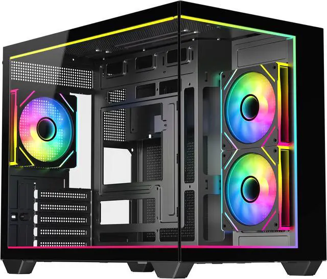 Alt view image 2 of 10 - DIYPC IDX4-MicroATX-ARGB Black USB3.0/ Type C Tempered Glass Micro ATX Gaming Computer Case w/ Dual Tempered Glass Panel and 3 x ARGB PWM Fans (Pre-Installed). Integrated ARGB Light Strip