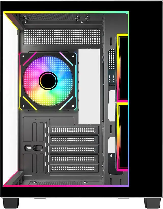 Alt view image 6 of 10 - DIYPC IDX4-MicroATX-ARGB Black USB3.0/ Type C Tempered Glass Micro ATX Gaming Computer Case w/ Dual Tempered Glass Panel and 3 x ARGB PWM Fans (Pre-Installed). Integrated ARGB Light Strip