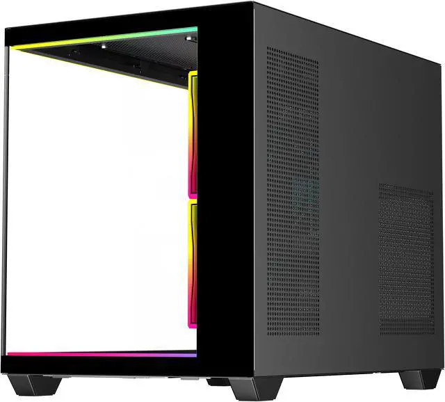 Alt view image 7 of 10 - DIYPC IDX4-MicroATX-ARGB Black USB3.0/ Type C Tempered Glass Micro ATX Gaming Computer Case w/ Dual Tempered Glass Panel and 3 x ARGB PWM Fans (Pre-Installed). Integrated ARGB Light Strip