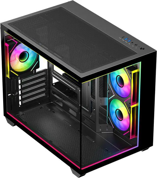 Alt view image 3 of 10 - DIYPC IDX4-MicroATX-ARGB Black USB3.0/ Type C Tempered Glass Micro ATX Gaming Computer Case w/ Dual Tempered Glass Panel and 3 x ARGB PWM Fans (Pre-Installed). Integrated ARGB Light Strip