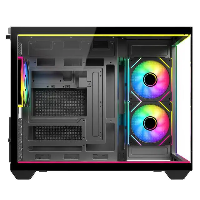 Alt view image 4 of 10 - DIYPC IDX4-MicroATX-ARGB Black USB3.0/ Type C Tempered Glass Micro ATX Gaming Computer Case w/ Dual Tempered Glass Panel and 3 x ARGB PWM Fans (Pre-Installed). Integrated ARGB Light Strip