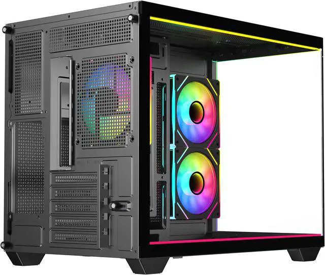 Alt view image 5 of 10 - DIYPC IDX4-MicroATX-ARGB Black USB3.0/ Type C Tempered Glass Micro ATX Gaming Computer Case w/ Dual Tempered Glass Panel and 3 x ARGB PWM Fans (Pre-Installed). Integrated ARGB Light Strip