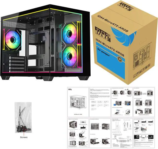 Alt view image 10 of 10 - DIYPC IDX4-MicroATX-ARGB Black USB3.0/ Type C Tempered Glass Micro ATX Gaming Computer Case w/ Dual Tempered Glass Panel and 3 x ARGB PWM Fans (Pre-Installed). Integrated ARGB Light Strip