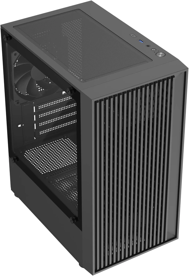Alt view image 2 of 11 - DIYPC DIY-V2-MicroATX Black USB3.0 / Type C Tempered Glass Micro ATX Gaming Computer Case w/ 1 x 120mm Fan x Rear Pre-Installed