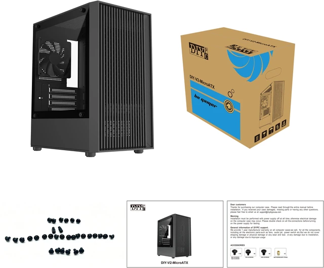 Alt view image 11 of 11 - DIYPC DIY-V2-MicroATX Black USB3.0 / Type C Tempered Glass Micro ATX Gaming Computer Case w/ 1 x 120mm Fan x Rear Pre-Installed