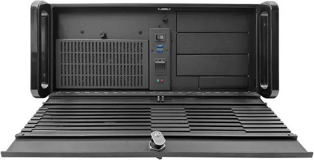 Main image of RMC-4S Rackmount Chassis, 4U with Fan, Aluminum Door, Full Height 7 Slot Rear Panel, USB 3.0, W/O PSU, Black Color