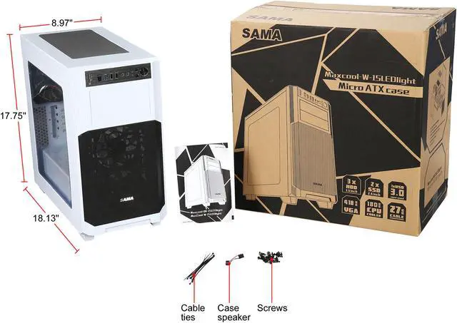 Alt view image 9 of 9 - SAMA Maxcool-W-15LEDLight White SECC Micro ATX Mid Tower Computer Case