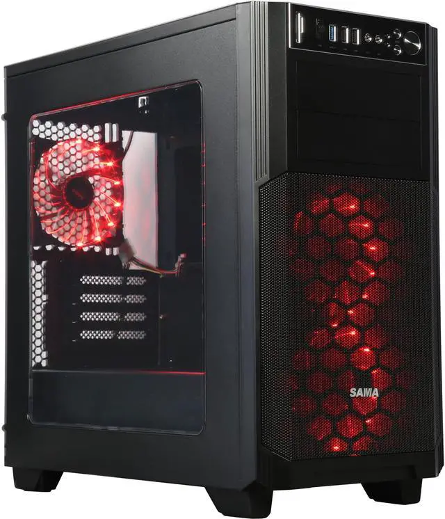 Main image of Sama Maxcool-BK-15LEDLight Black USB 3.0 Micro-ATX Mid Tower Gaming Computer Case with 3 x Red 15LED Light Fans (Pre-installed), Fan Controller and Card Reader