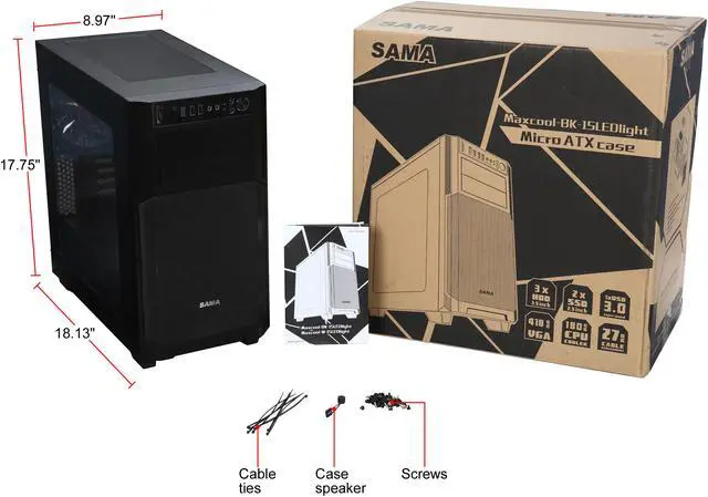 Alt view image 9 of 9 - Sama Maxcool-BK-15LEDLight Black USB 3.0 Micro-ATX Mid Tower Gaming Computer Case with 3 x Red 15LED Light Fans (Pre-installed), Fan Controller and Card Reader