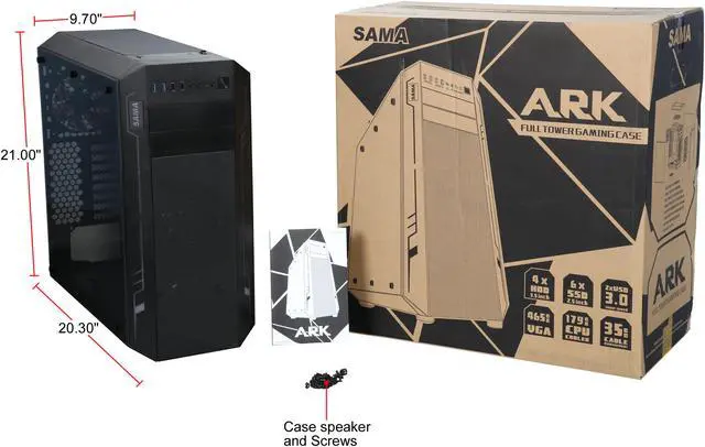 Alt view image 10 of 10 - Sama Ark Black ATX Full Tower Dual USB3.0 Gaming Computer Case w/ Build-in 3 x RGB LED Fan (7 Color Changeable in 3 modes), Card Reader and Fan Controller