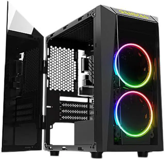 Alt view image 2 of 5 - Gamdias TALOS E1 Black Steel / Plastic / Tempered Glass Mini Tower Computer Case (2 x 120mm Raibow RGB fan Pre-Installed)